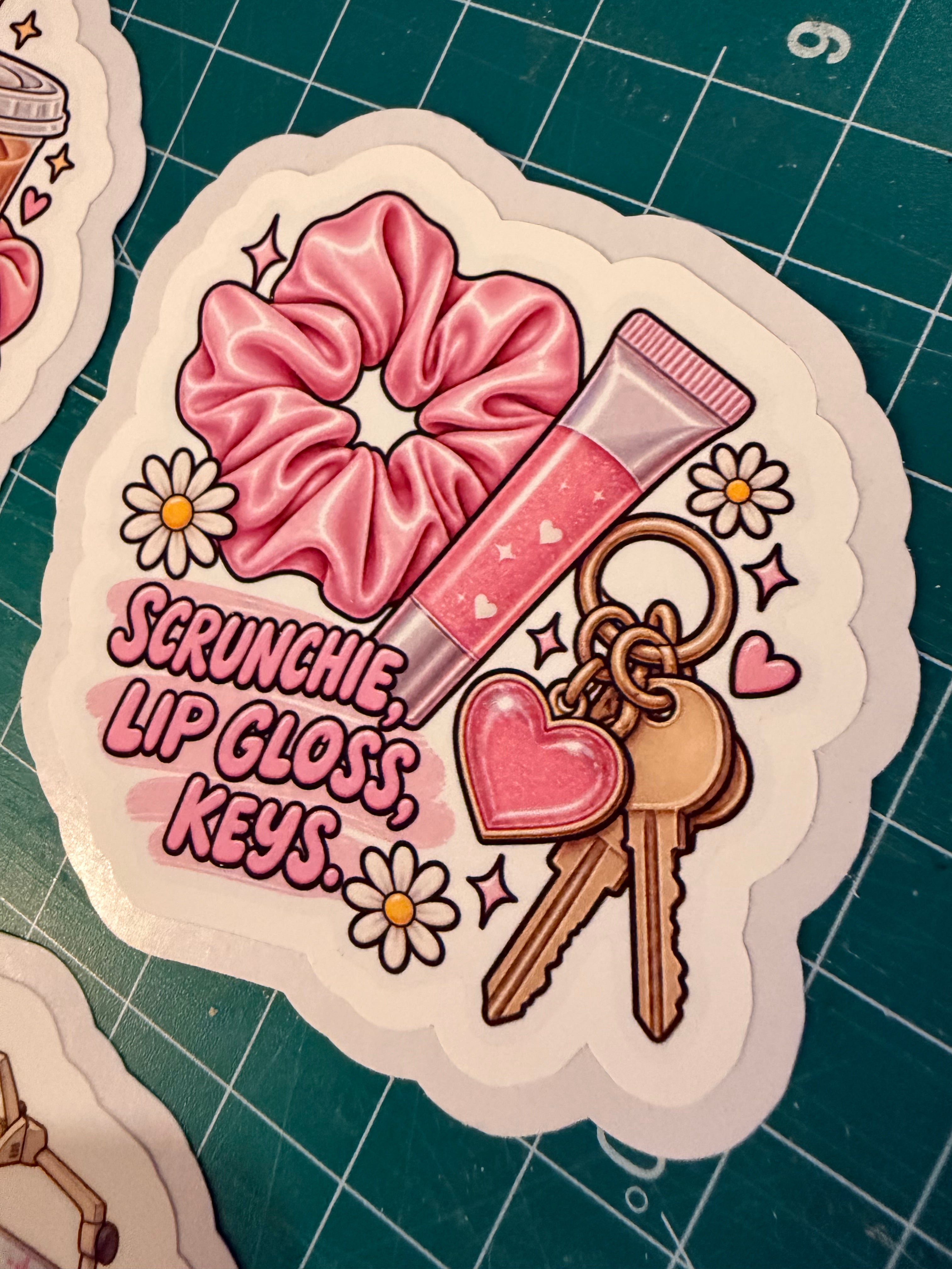 Scrunchie, Lip Gloss & Keys | Die-Cut Sticker