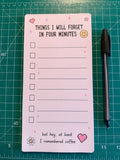Things I Will Forget in Five Minutes Notepad | 4.5×9 Checklist