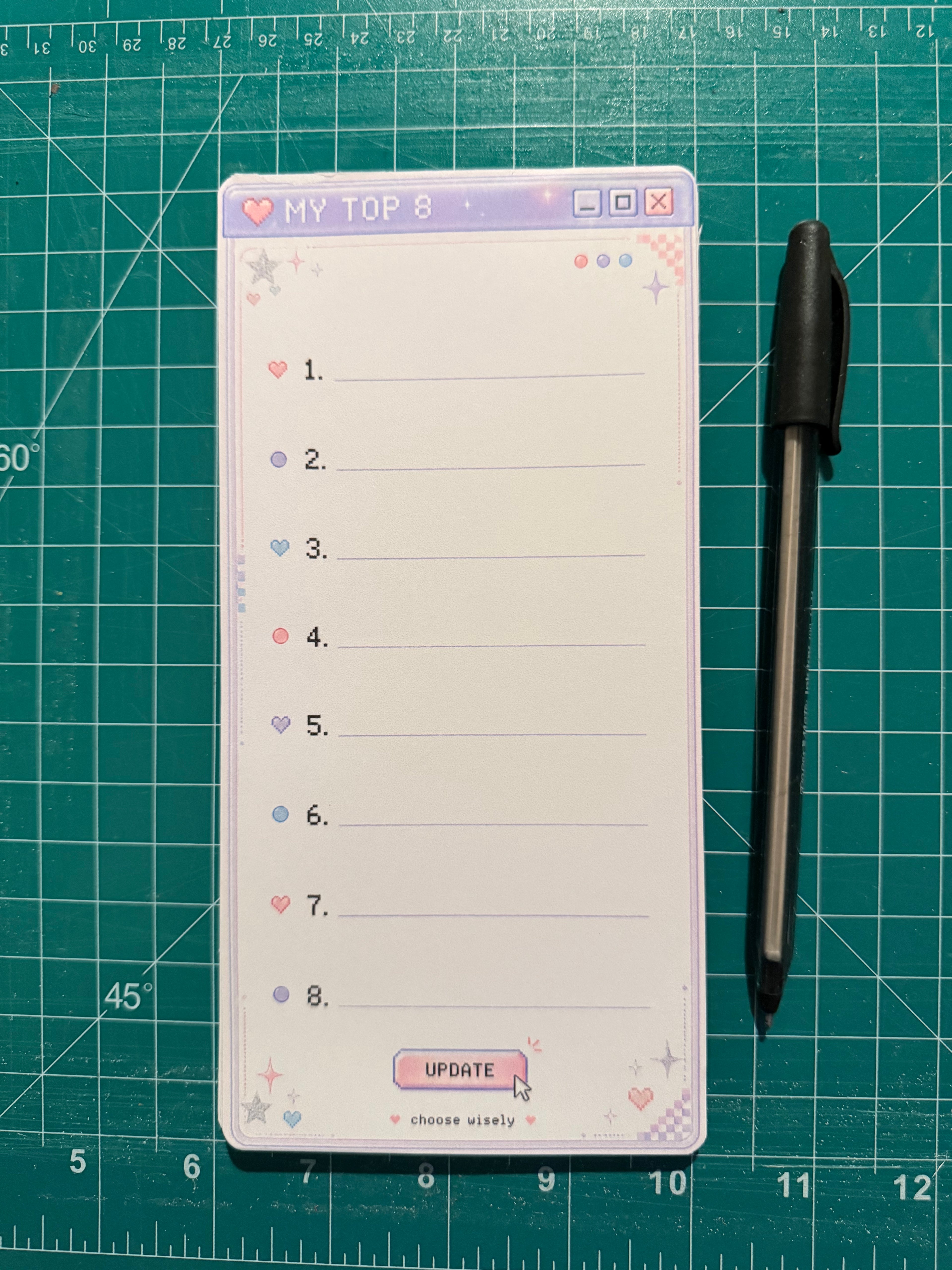 My Top 8 Notepad | 8×4 Y2K List Pad